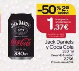 Supermercados El Jamón Jack Daniels y Coca Cola oferta