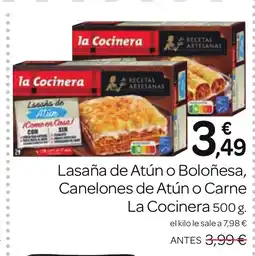 Supermercados El Jamón LA COCINERA Lasaña de Atún o Boloñesa Canelones de Atún o Carne oferta