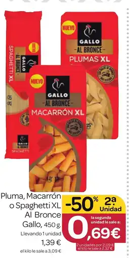 Supermercados El Jamón GALLO Pluma, Macarrón o Spaghetti XL Al Bronce oferta