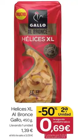 Supermercados El Jamón GALLO Helices XL Al Bronce oferta