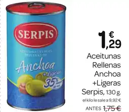 Supermercados El Jamón SERPIS Aceitunas Rellenas Anchoa +Ligeras oferta