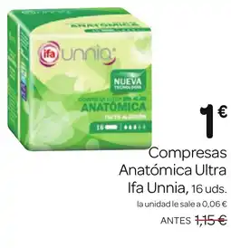Supermercados El Jamón IFA UNNIA Compresas Anatómica Ultra oferta