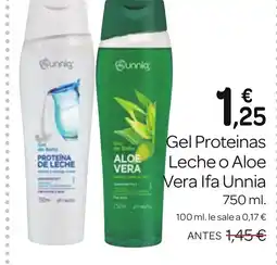Supermercados El Jamón IFA UNNIA Gel Proteinas Leche o Aloe Vera oferta