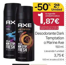 Supermercados El Jamón AXE Desodorante Dark Temptation o Marine oferta