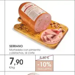 Supermercados Plaza SERRANO Mortadela con pimienta y pistachos oferta