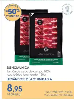Supermercados Plaza ESENCIAUNICA Jamón de cebo de campo 100% raza ibérica loncheado oferta