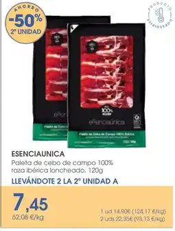 Supermercados Plaza ESENCIAUNICA Paleta de cebo de campo 100% raza ibérica loncheado oferta
