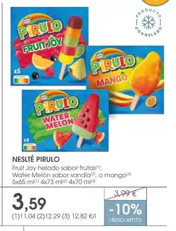 Supermercados Plaza NESTLÉ PIRULO Fruit Joy helado sabor frutas Water Melón sabor sandía o mango oferta