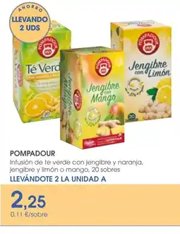 Supermercados Plaza POMPADOUR Infusión de te verde con jengibre y naranja, jengibre y limón o mango oferta