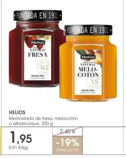 Supermercados Plaza HELIOS Mermelada de fresa, melocotón oferta