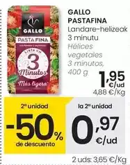 Eroski Gallo - pastafina hélices vegetales 3 minutos oferta