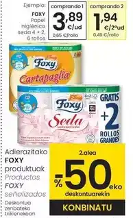 Eroski Foxy - papel higiénico seda 4 + 2 oferta