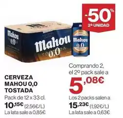 Hipercor Mahou - cerveza 0,0 tostada oferta