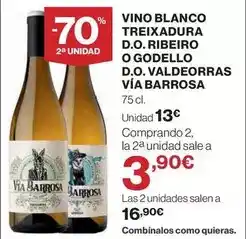 Hipercor Blanco - vino treixadura d.o. ribeiro o godello d.o. valdeorras oferta