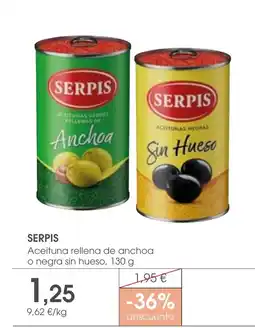 Supermercados Plaza SERPIS Aceituna rellena de anchoa o negra sin hueso oferta