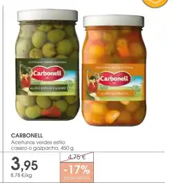 Supermercados Plaza CARBONELL Aceitunas verdes estilo casero o gazpacha oferta