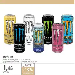 Supermercados Plaza MONSTER Bebida energética con taurina y ginseng distintas variedades oferta