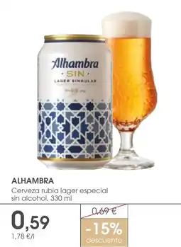 Supermercados Plaza ALHAMBRA Cerveza rubia lager especial sin alcohol oferta