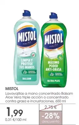 Supermercados Plaza MISTOL Lavavajillas a mano concentrado Balsam Aloe Vera triple acción o concentrado contra grasa e incrustaciones oferta