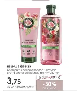 Supermercados Plaza HERBAL ESSENCES Champú o acondicionador Suavidad aroma a rosas sin siliconas oferta