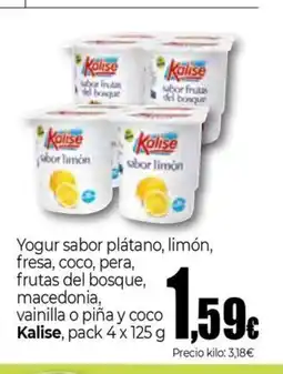 Unide Supermercados KALISE Yogur sabor plátano, limón, fresa, coco, pera, frutas del bosque, macedonia, vainilla o piña y coco oferta