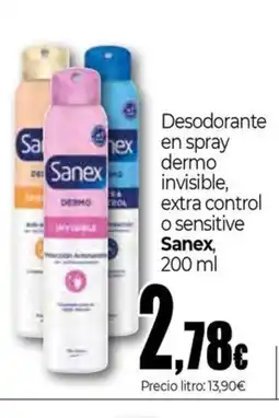 Unide Supermercados SANEX Desodorante en spray dermo invisible extra control o sensitive oferta