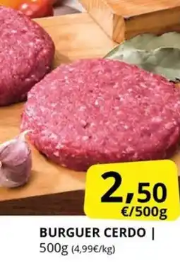 Supermercados MAS Burguer cerdo oferta