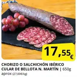 Supermercados MAS Chorizo o salchichón ibérico cular de bellota n. martín oferta