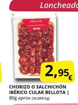 Supermercados MAS Chorizo o salchichón ibérico cular bellota oferta