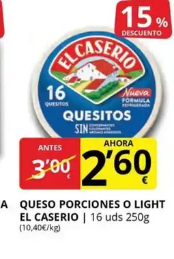 Supermercados MAS EL CASERIO Queso porciones o light250 g oferta