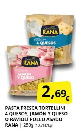 Supermercados MAS RANA Pasta fresca tortellini 4 quesos, jamón y queso o ravioli pollo asado oferta