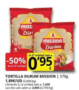 Supermercados MAS Tortilla durum mission oferta