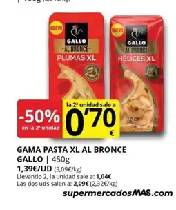 Supermercados MAS GALLO Gama pasta xl al bronce oferta