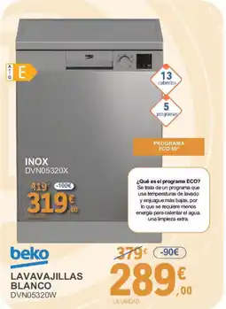 E.Leclerc BEKO Lavavajillas blanco dvn05320w oferta