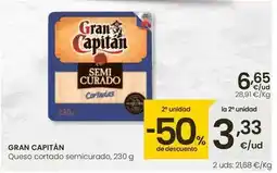 Eroski Gran capitán - queso cortado semicurado oferta