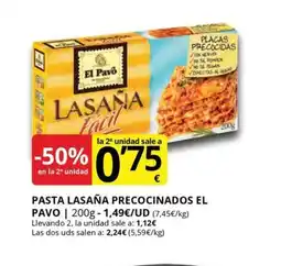 Supermercados MAS EL PAVO Pasta lasaña precocinados oferta