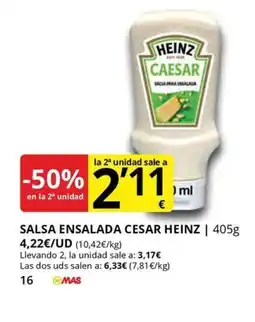 Supermercados MAS HEINZ Salsa ensalada cesar oferta