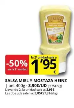 Supermercados MAS HEINZ Salsa miel y mostaza oferta