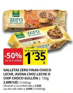 Supermercados MAS GULLÓN Galletas zero finas choco leche, avena choc-leche o chip choco oferta