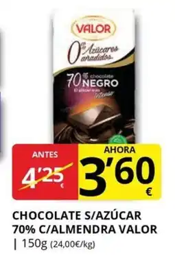 Supermercados MAS VALOR Chocolate s/azúcar 70% c/almendra oferta