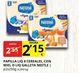 Supermercados MAS NESTLE Papilla liq 8 cereales, con miel o liq galleta oferta