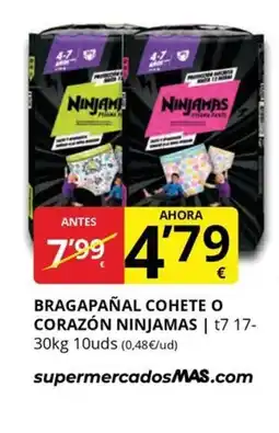 Supermercados MAS NINJAMAS Bragapañal cohete o corazón oferta