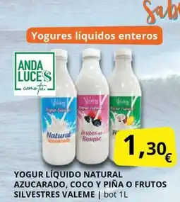Supermercados MAS Yogur líquido natural azucarado, coco y piña o frutos silvestres valeme oferta