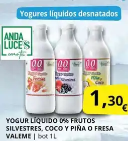 Supermercados MAS Yogur líquido 0% frutos silvestres, coco y piña o fresa valeme oferta