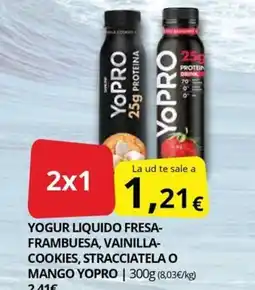 Supermercados MAS YOPRO Yogur liquido fresa-frambuesa vainilla cookies stracciatela o mango oferta