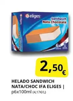 Supermercados MAS IFA ELIGES Helado sandwich nata/choc oferta