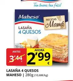 Supermercados MAS MAHESO Lasaña 4 quesos oferta