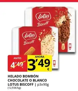 Supermercados MAS LOTUS BISCOFF Helado bombón chocolate o blanco oferta
