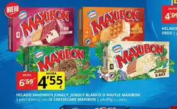 Supermercados MAS MAXIBON Helado sandwich jungly jungly blanco o waffle oferta