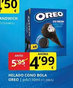 Supermercados MAS OREO Helado cono bola oferta